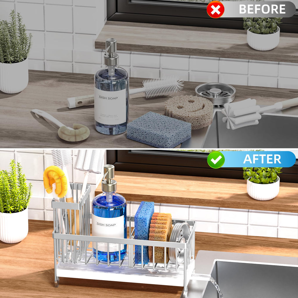Cisily Sponge Holder for Kitchen Sink, Sink Organizer with Brush Holder